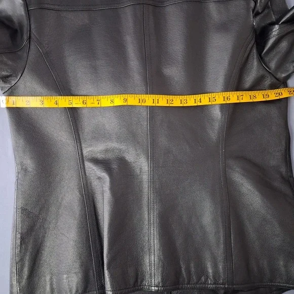 East 5th Womens Sz Large Black Genuine Leather Jacket 90s Classic Button Front - Picture 4 of 12